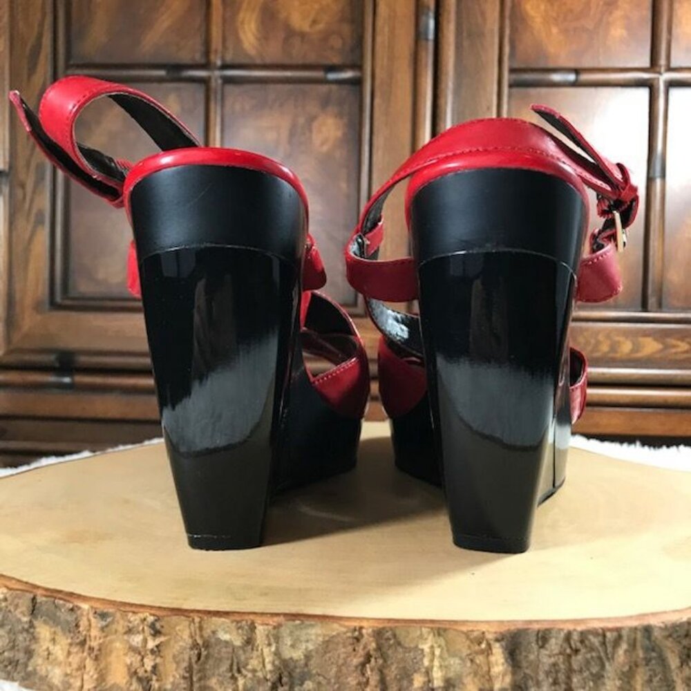 Nine West Strawberry Faux Leather Carve-Out Heel Buckle Sling Platform Sandal - Picture 9 of 14